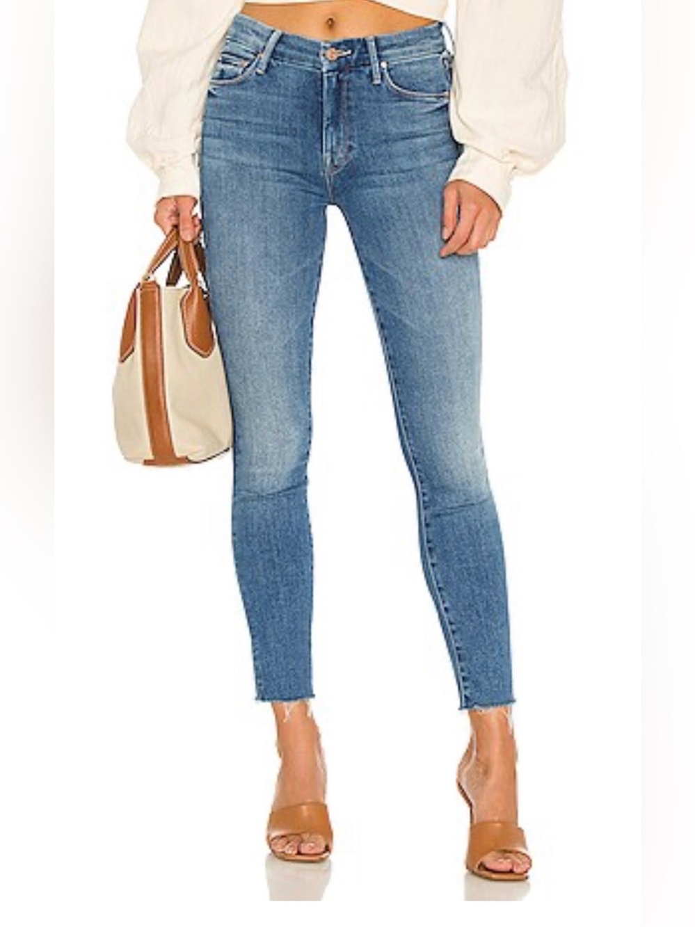 MOTHER The Looker - Light Blue High-Rise Ankle Skinny Jeans